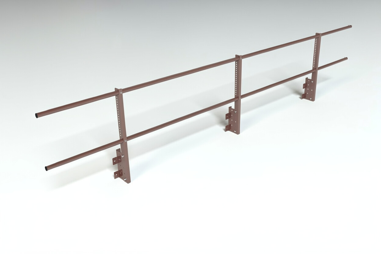 Парапетное ограждение Roofsystems ЭКОНОМ H-600 (2 трубы) ТУ V1 RAL 8017 коричневый, боковое крепление 3 м